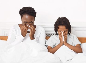 Allergy,Symptoms.,Unhappy,Afro,Family,Using,Paper,Tissues,While,Blowing